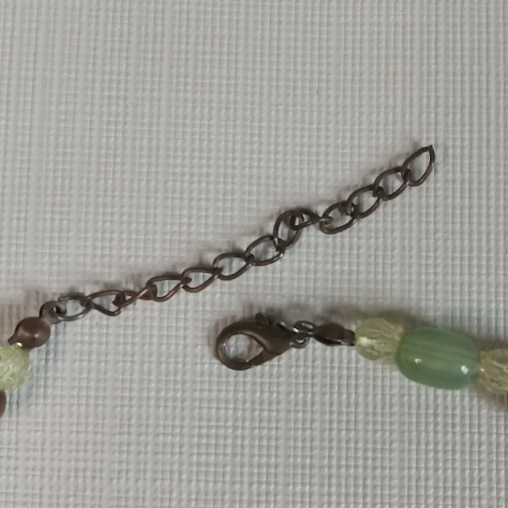 Green and Brown Plastic with Wood Beaded Long Adjustable Single Strand Necklace